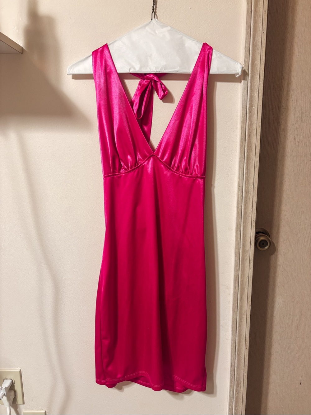 Pink Satin Halter Dress